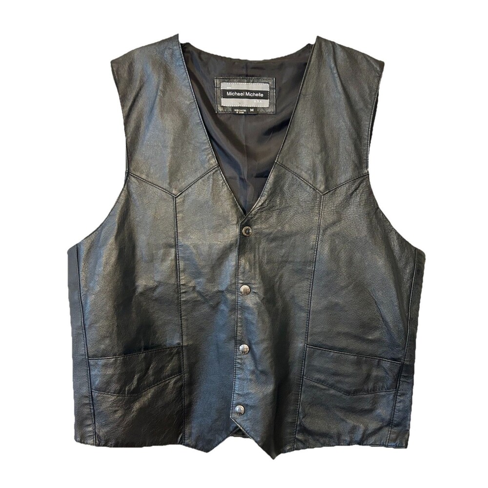 Michael Michelle Black leather Biker Vest With Eagle Embroidered Size M men - Picture 2 of 8